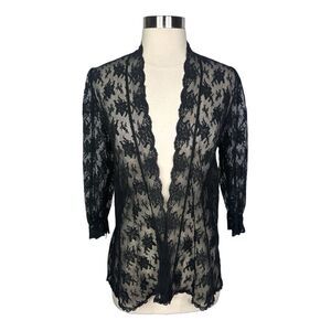 Vintage Fanny Bodywear Lingerie Black Floral Lace Wrap / Cardigan - Size Small